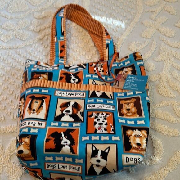 Dog Tote Bag Hand Crafted Lined Gusseted Bottom Auntie O’s Paw Print Puppy - Picture 3 of 14
